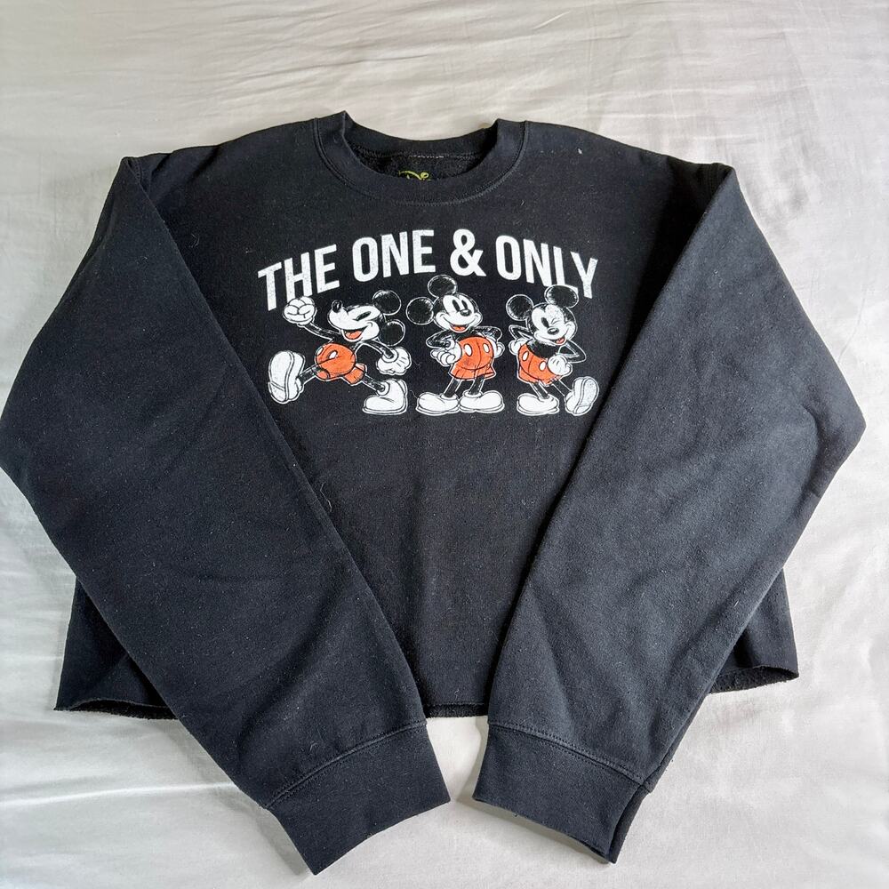 Disney Mickey Mouse 90th Anniversary Fleece Cropped Crewneck Sweatshirt Medium